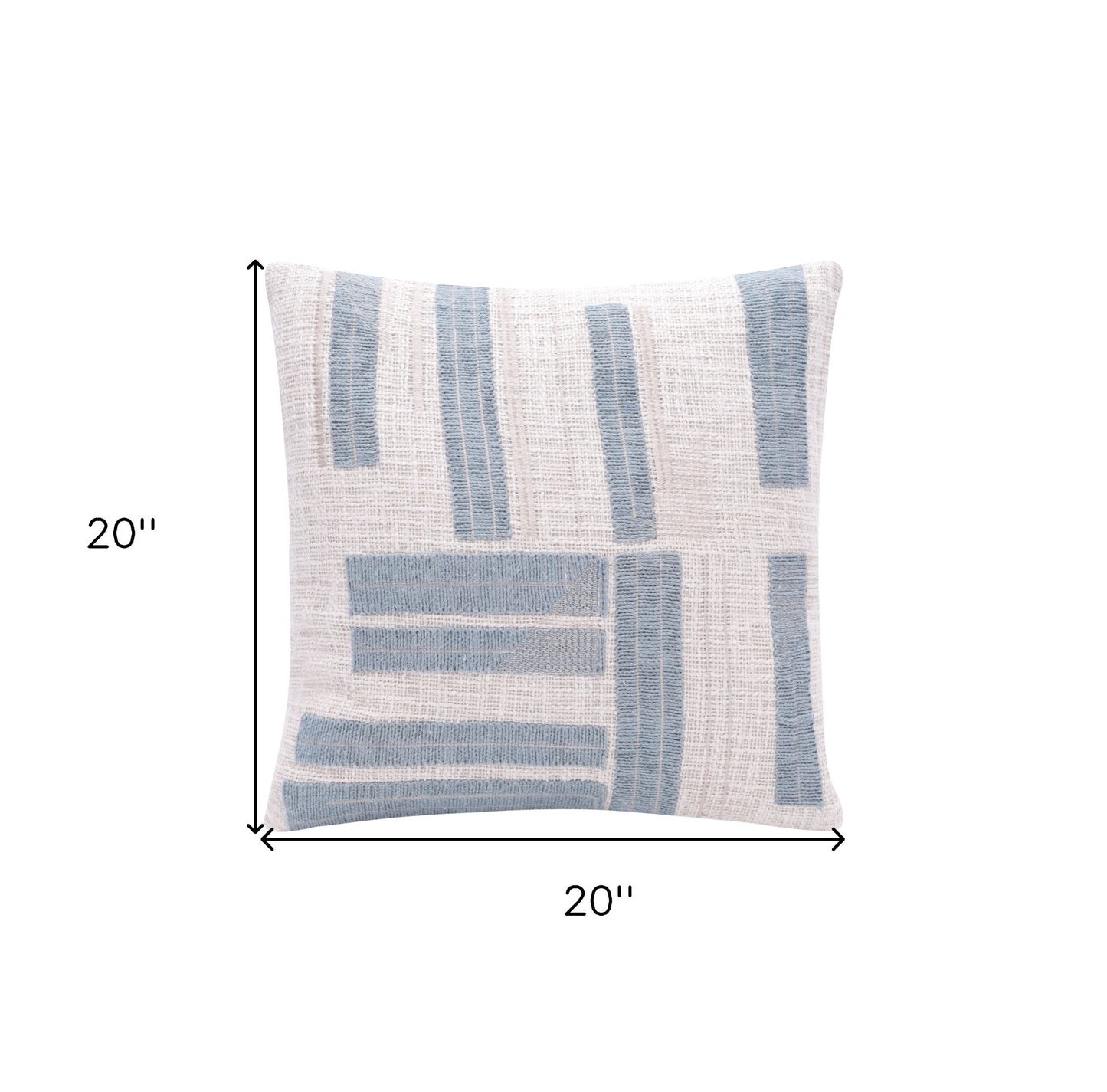 20" X 20" Teal And Ivory 100% Cotton Striped Zippered Pillow