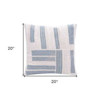 20" X 20" Teal And Ivory 100% Cotton Striped Zippered Pillow