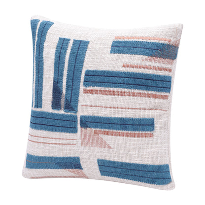 20" Ocean Blue and Ivory Cotton Throw Pillow