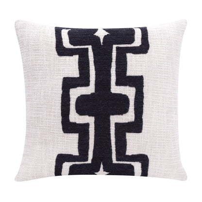 20" X 20" Black And Ivory 100% Cotton Geometric Zippered Pillow