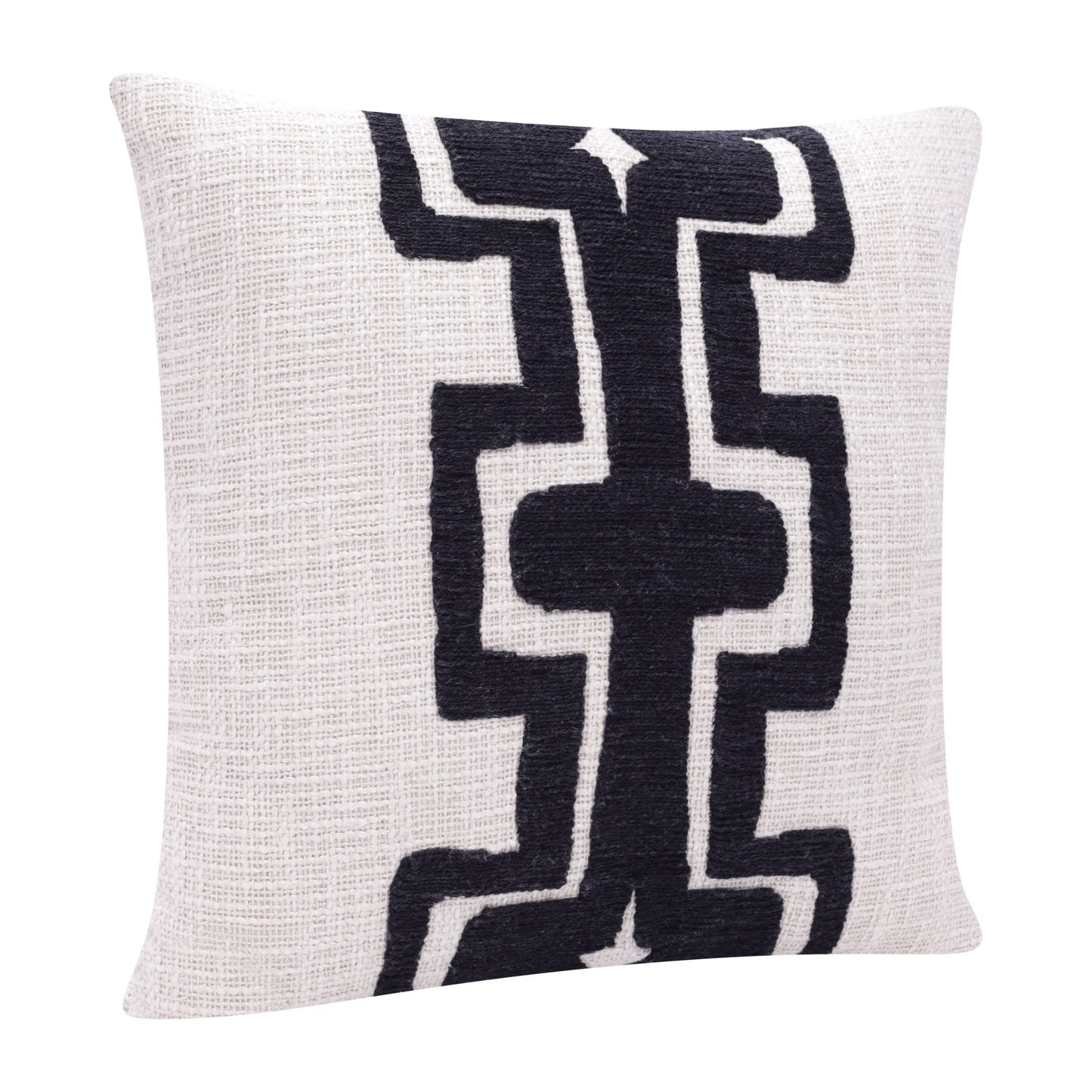 20" X 20" Black And Ivory 100% Cotton Geometric Zippered Pillow