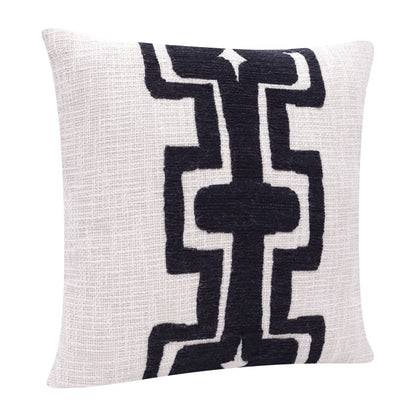 20" X 20" Black And Ivory 100% Cotton Geometric Zippered Pillow