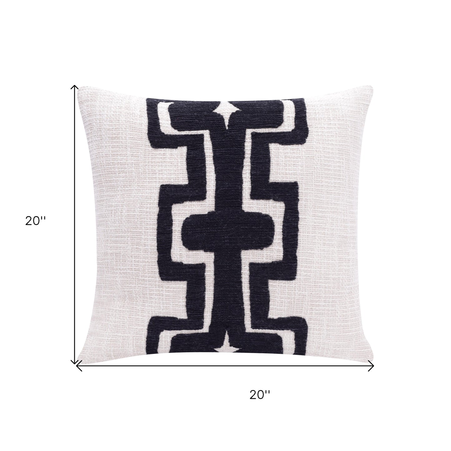 20" X 20" Black And Ivory 100% Cotton Geometric Zippered Pillow