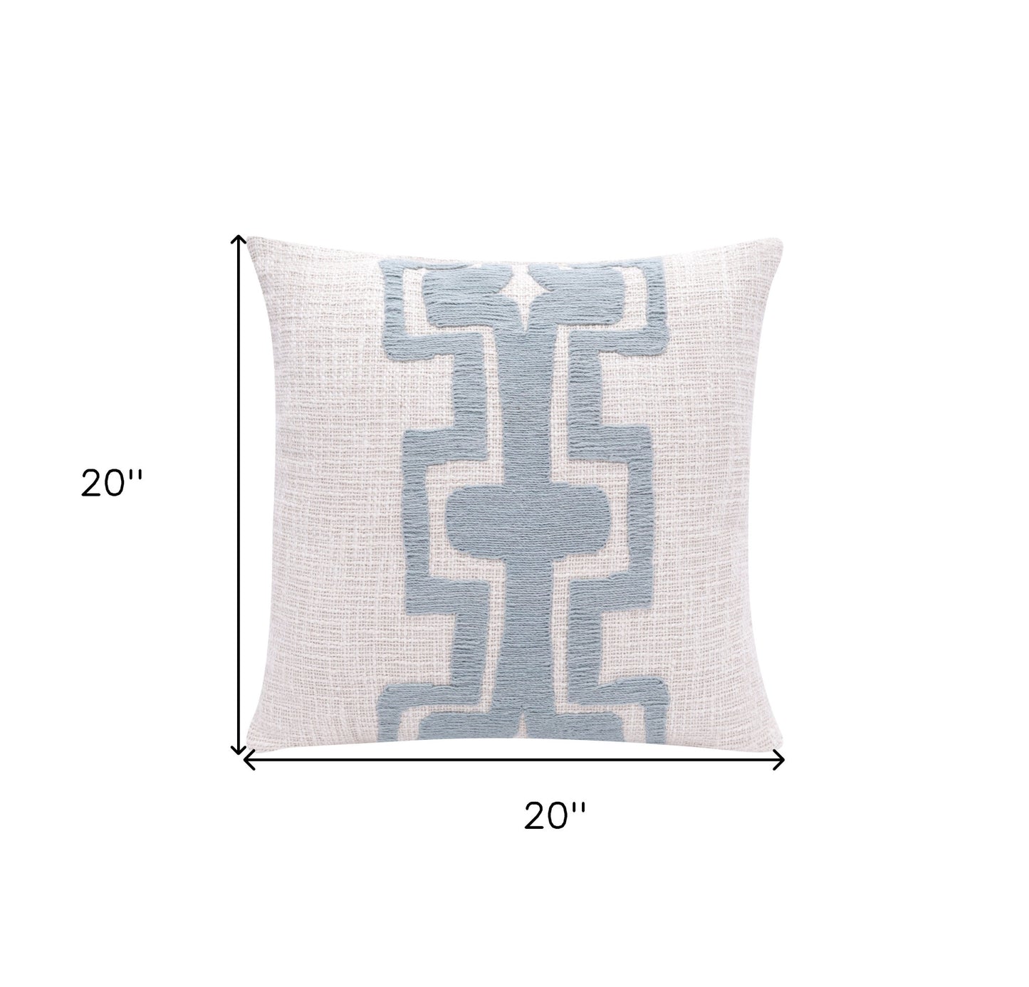 20" Ocean Blue and Ivory Cotton Throw Pillow