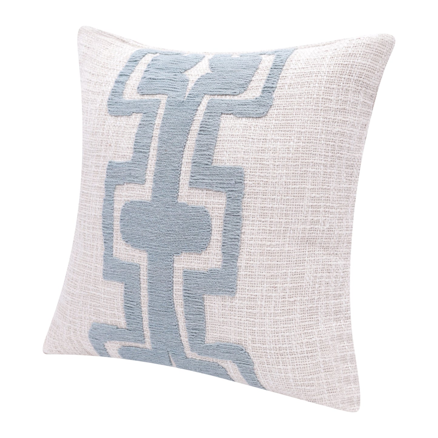 20" Ocean Blue and Ivory Cotton Throw Pillow