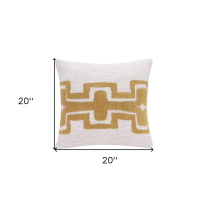 16" X 24" Yellow And Ivory 100% Cotton Geometric Zippered Pillow