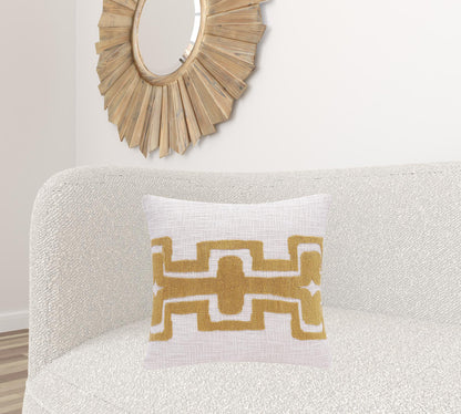 16" X 24" Yellow And Ivory 100% Cotton Geometric Zippered Pillow