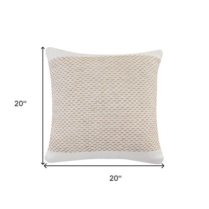 20" X 20" Ivory And Tan 100% Cotton Geometric Zippered Pillow