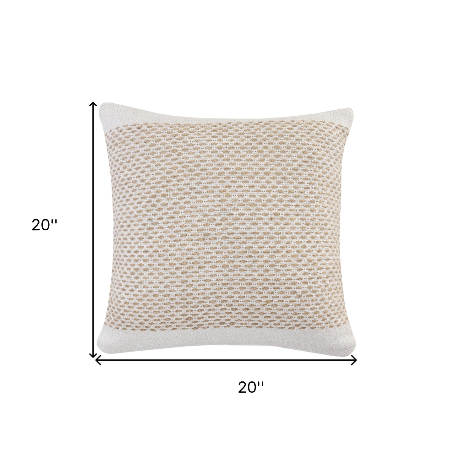 20" X 20" Ivory And Tan 100% Cotton Geometric Zippered Pillow