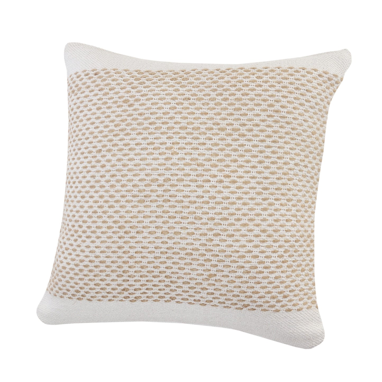 20" X 20" Ivory And Tan 100% Cotton Geometric Zippered Pillow