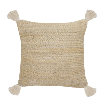 20" X 20" Tan And Beige Jute Zippered Pillow