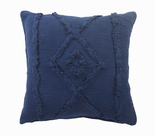 20" X 20" Navy And Dark Blue 100% Cotton Geometric Zippered Pillow