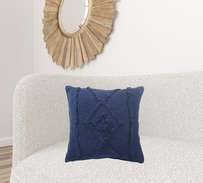 20" X 20" Navy And Dark Blue 100% Cotton Geometric Zippered Pillow