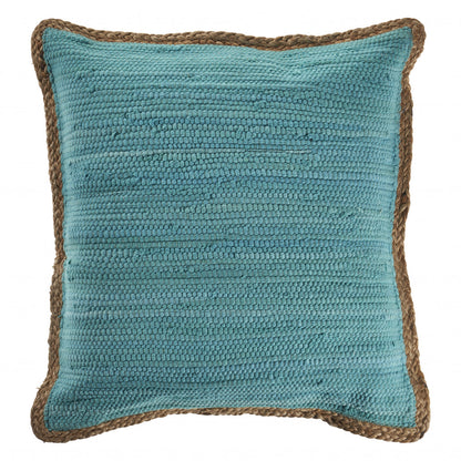 20" X 20" Turquoise Blue And Tan 100% Cotton Zippered Pillow