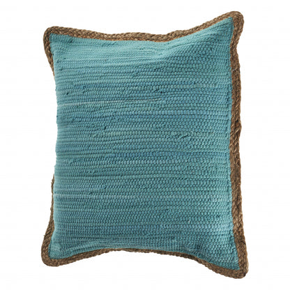 20" X 20" Turquoise Blue And Tan 100% Cotton Zippered Pillow