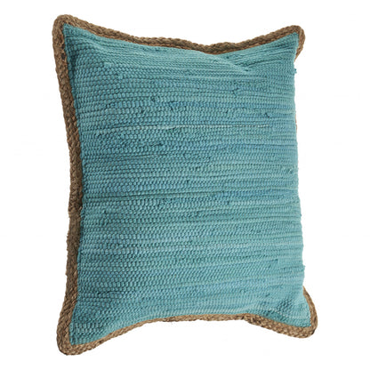 20" X 20" Turquoise Blue And Tan 100% Cotton Zippered Pillow