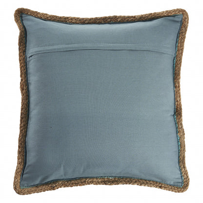 20" X 20" Turquoise Blue And Tan 100% Cotton Zippered Pillow