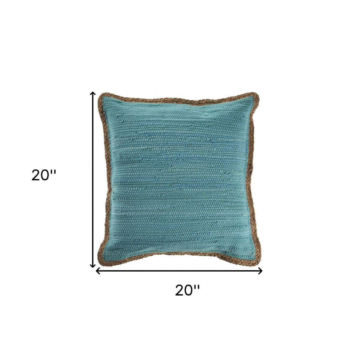 20" X 20" Turquoise Blue And Tan 100% Cotton Zippered Pillow