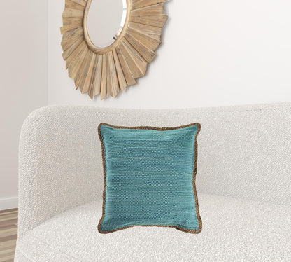 20" X 20" Turquoise Blue And Tan 100% Cotton Zippered Pillow