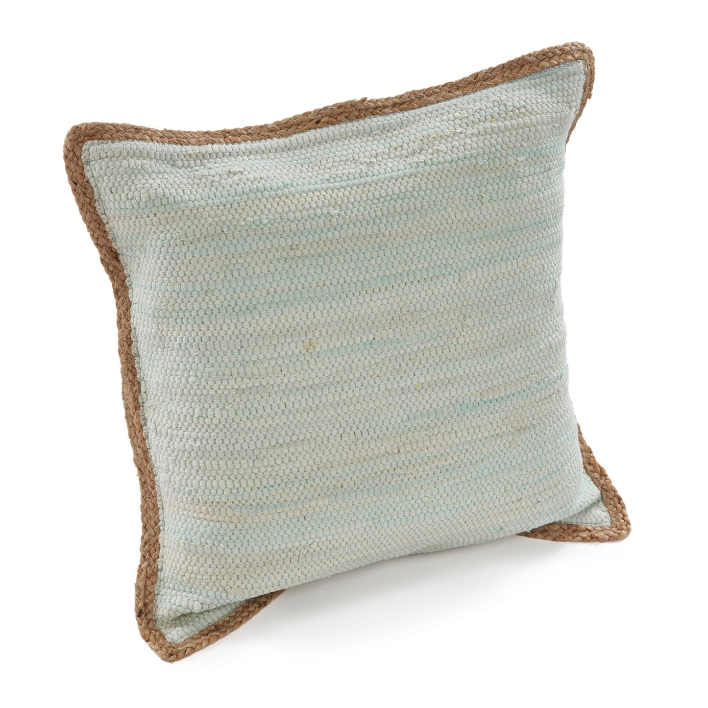 20" X 20" Turquoise Blue And Tan 100% Cotton Zippered Pillow