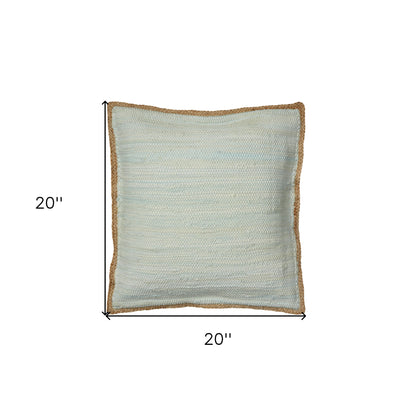 20" X 20" Turquoise Blue And Tan 100% Cotton Zippered Pillow