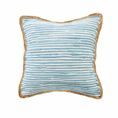 20" X 20" Turquoise Blue And Tan 100% Cotton Zippered Pillow