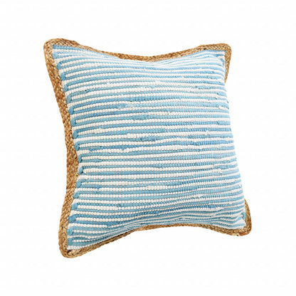 20" X 20" Turquoise Blue And Tan 100% Cotton Zippered Pillow