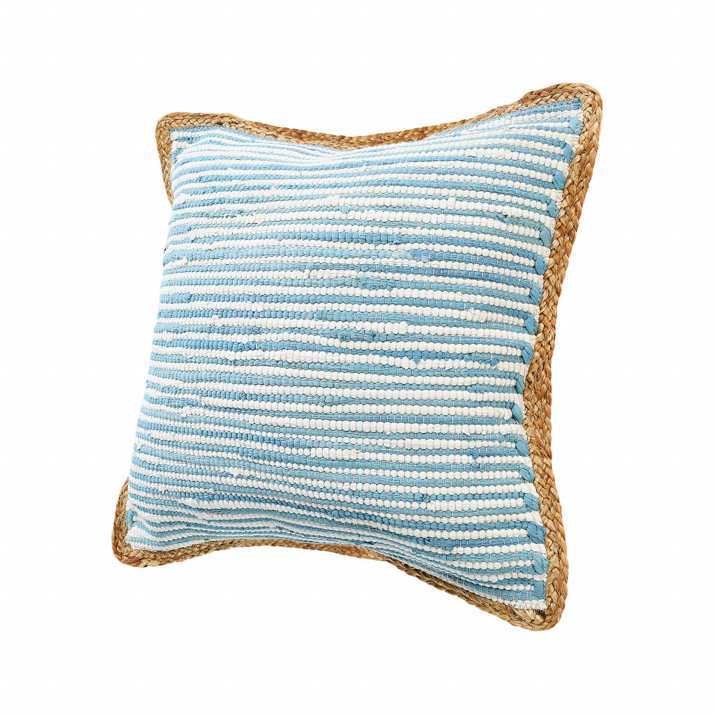 20" X 20" Turquoise Blue And Tan 100% Cotton Zippered Pillow