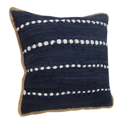 20" X 20" Blue and Beige Striped Cotton Blend Zippered Pillow