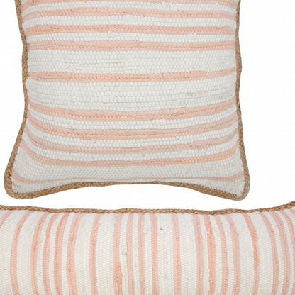 18" X 18" White Gray And Tan 100% Cotton Striped Zippered Pillow