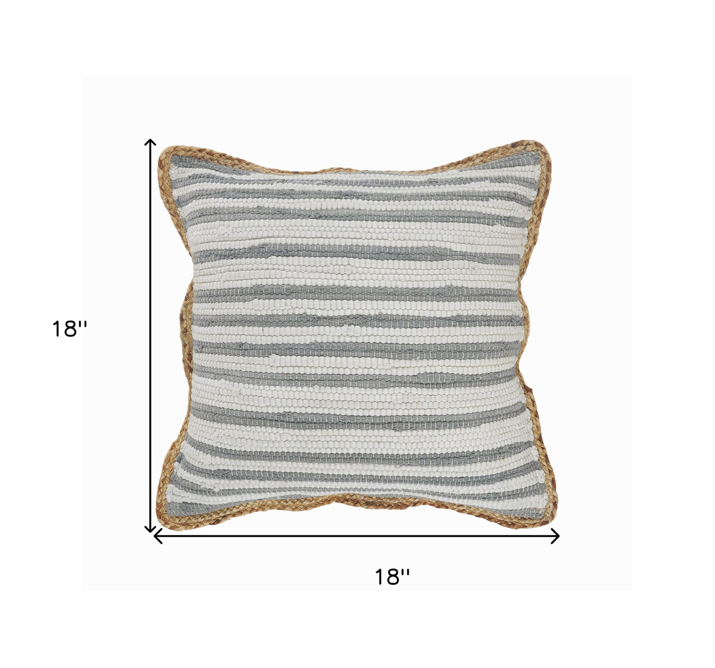 18" X 18" White Gray And Tan 100% Cotton Striped Zippered Pillow