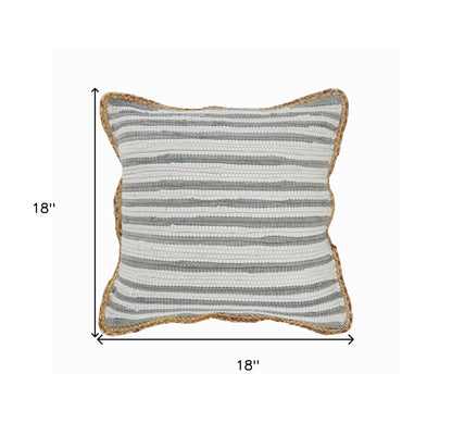 18" X 18" White Gray And Tan 100% Cotton Striped Zippered Pillow