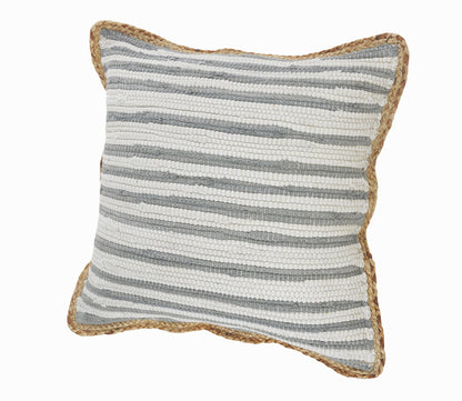 18" X 18" White Gray And Tan 100% Cotton Striped Zippered Pillow