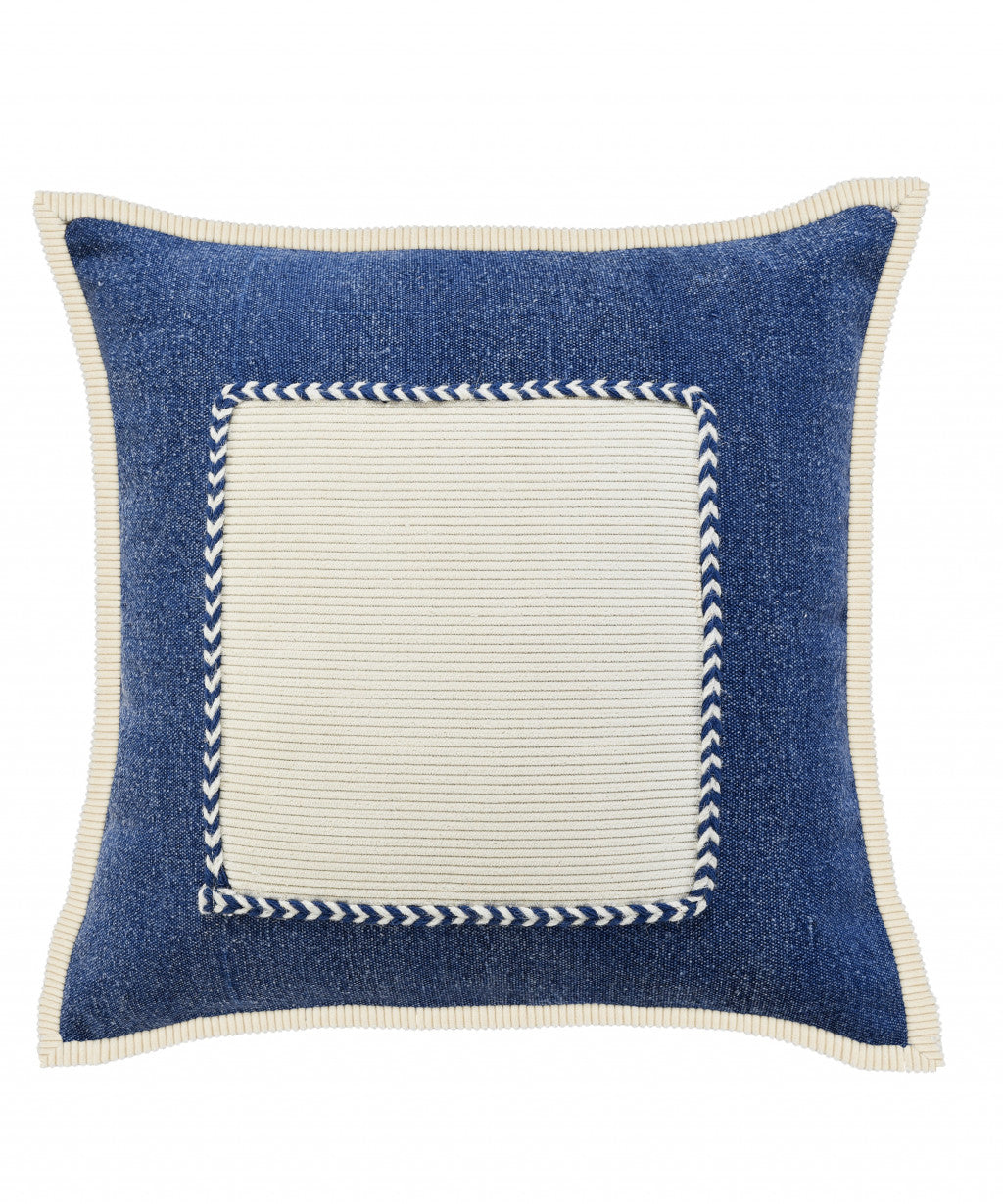 20" X 20" Navy And Cream 100% Cotton Zippered Pillow