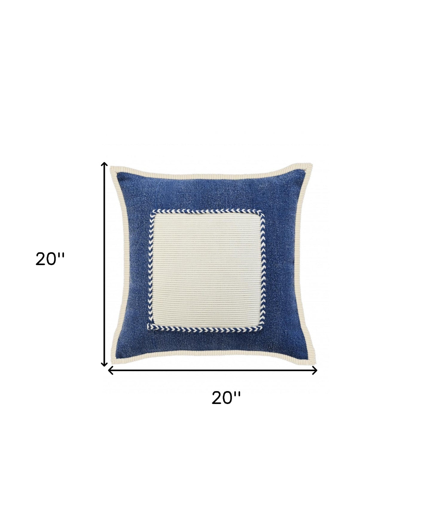 20" X 20" Navy And Cream 100% Cotton Zippered Pillow