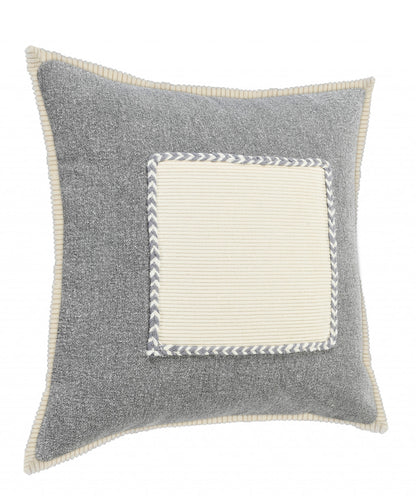 20" X 20" Navy And Cream 100% Cotton Zippered Pillow