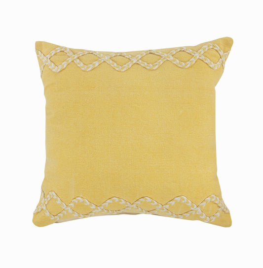 20" X 20" Yellow and White Braided Cotton Zippered Pillow