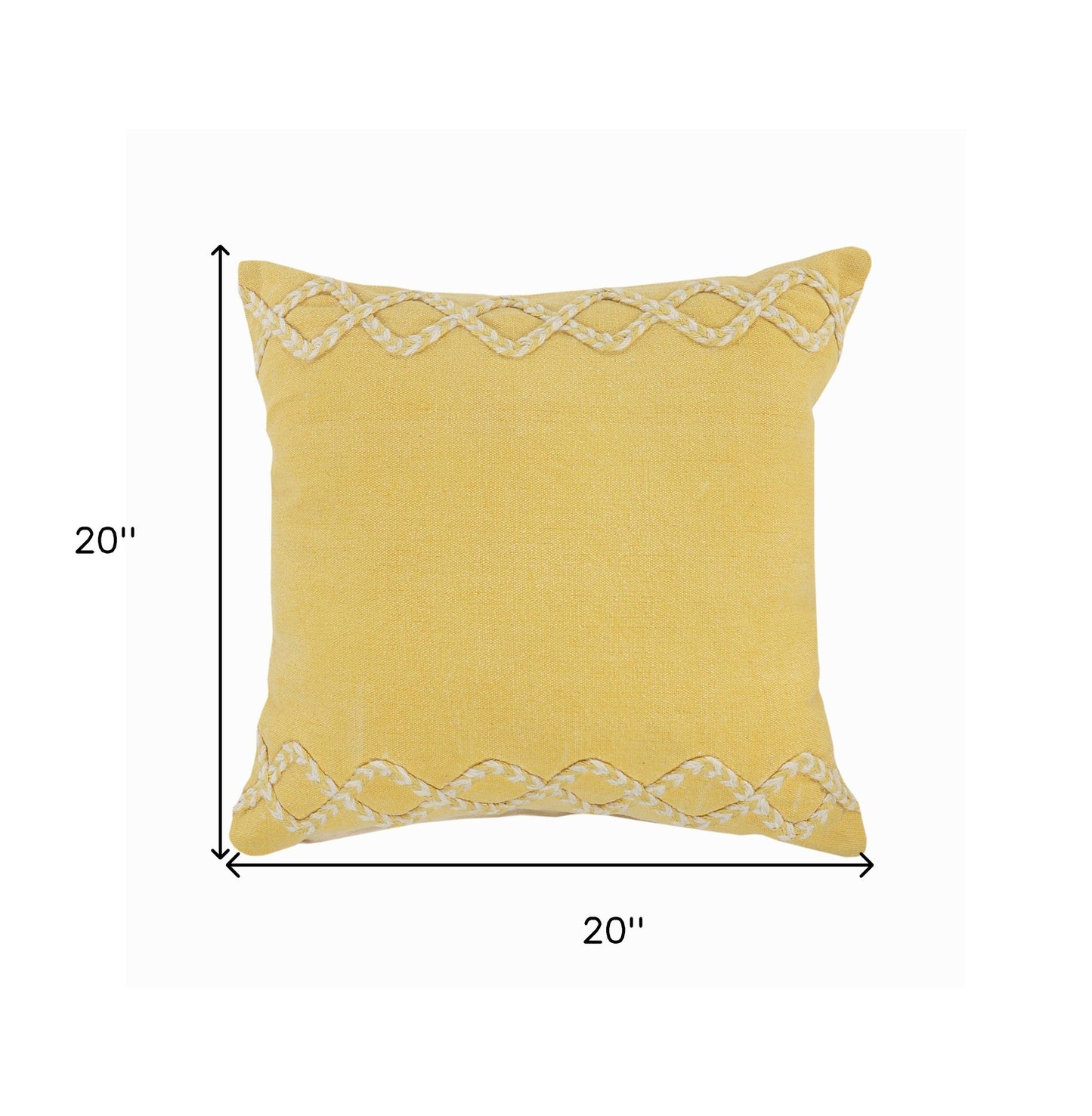 20" X 20" Yellow and White Braided Cotton Zippered Pillow