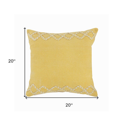 20" X 20" Yellow and White Braided Cotton Zippered Pillow