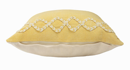 20" X 20" Yellow and White Braided Cotton Zippered Pillow