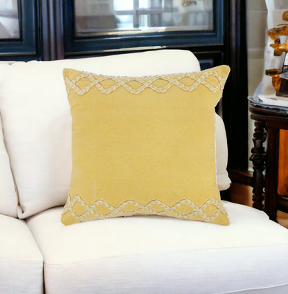 20" X 20" Yellow and White Braided Cotton Zippered Pillow