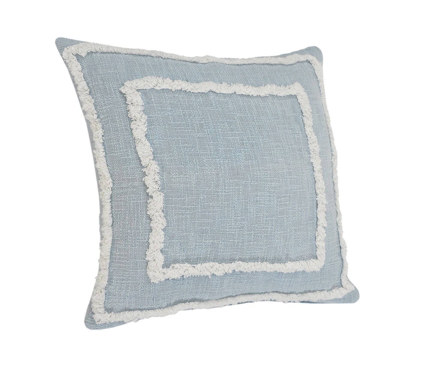 20" X 20" Sky Blue And White 100% Cotton Geometric Zippered Pillow