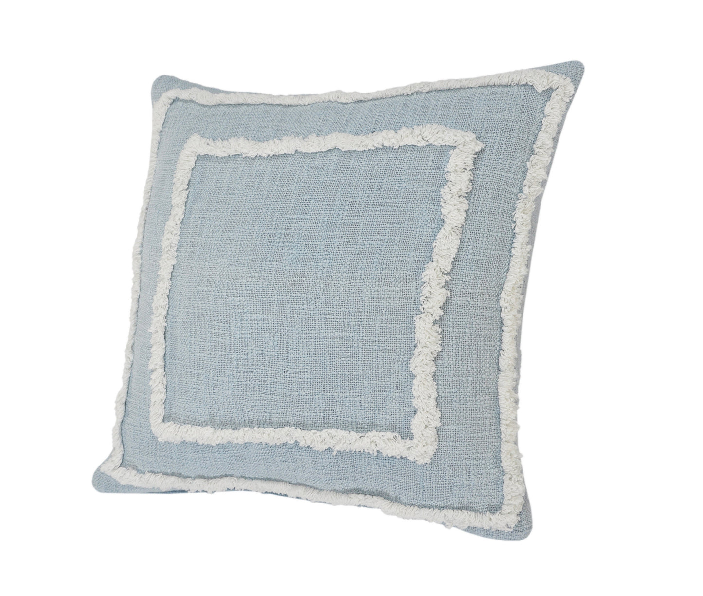 20" X 20" Sky Blue And White 100% Cotton Geometric Zippered Pillow