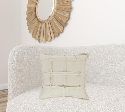 20" X 20" Beige 100% Cotton Zippered Pillow