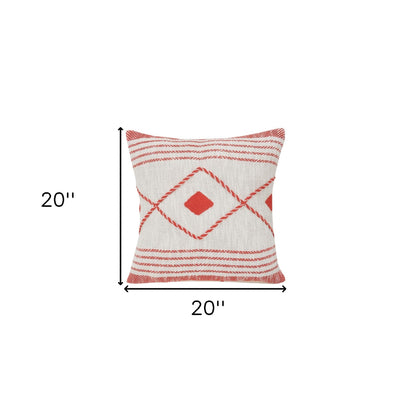 20" X 20" Red And White 100% Cotton Coastal Zippered Pillow