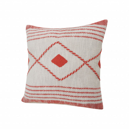 20" X 20" Red And White 100% Cotton Coastal Zippered Pillow