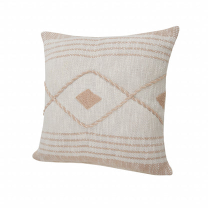 20" X 20" Peach And White 100% Cotton Coastal Zippered Pillow