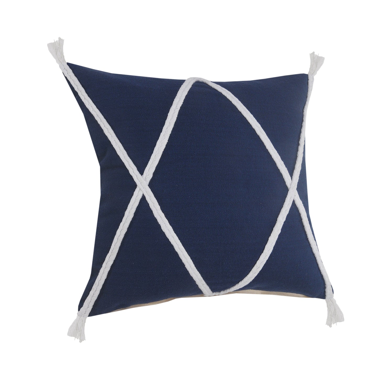 20" X 20" Navy And White 100% Cotton Coastal Zippered Pillow