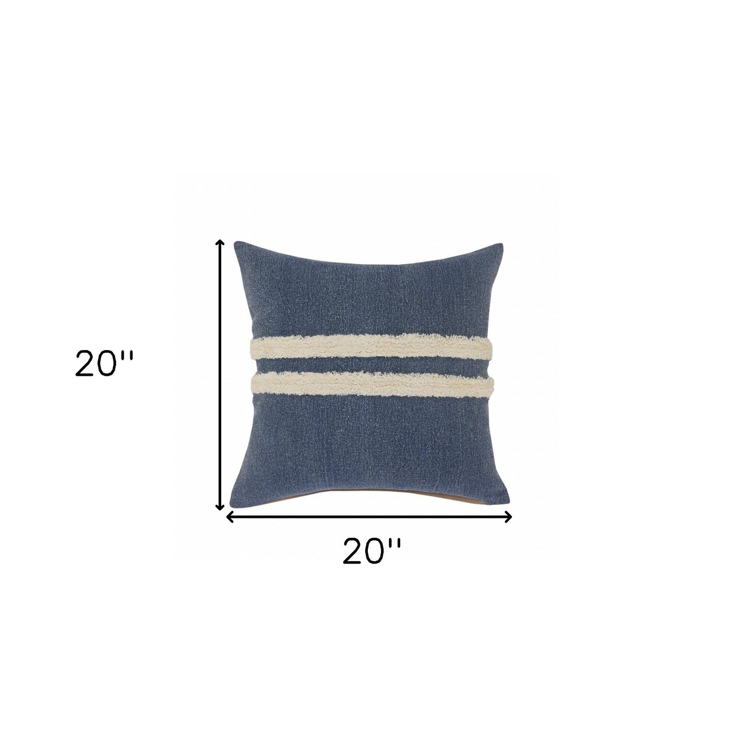 20" X 20" Dusty Blue And White 100% Cotton Striped Zippered Pillow