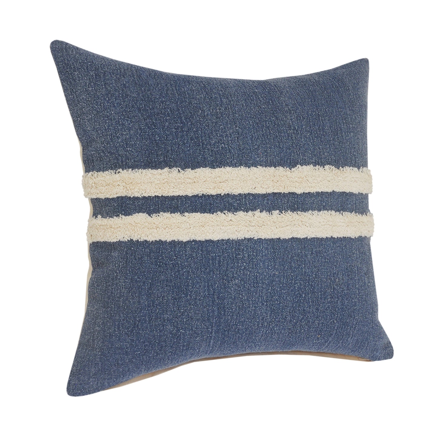 20" X 20" Dusty Blue And White 100% Cotton Striped Zippered Pillow